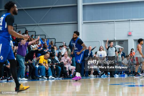 Myles Powell of the Delaware Blue Coats runs on during Game 2 of the 2021-22 G League Finals on April 14, 2022 at Chase Fieldhouse in Wilmington,...