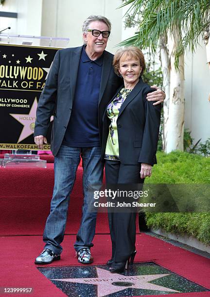 Actor Gary Busey and Maria Elena Holly attend a ceremony honoring Buddy Holly with the 2447th Star on the Hollywood Walk of Fame on September 7, 2011...