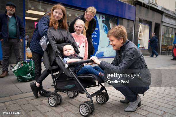 First Minister Nicola Sturgeon meets Angus Howie, age 15 months, and his family in Perth city centre, during local election campaigning on April 15,...