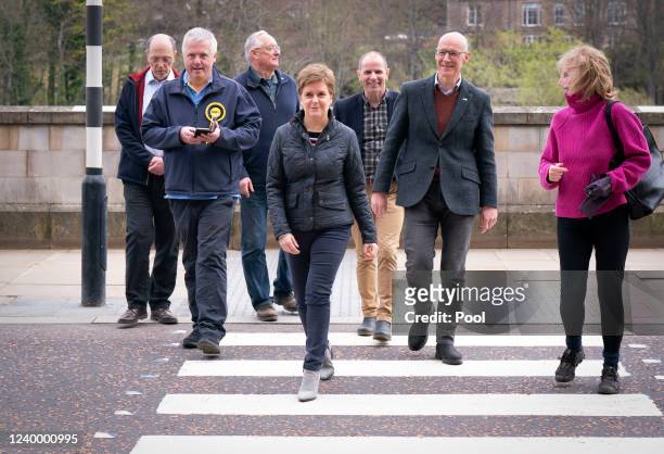 First Minister Nicola Sturgeon during local election campaigning at Perth city centre, on April 15, 2022 in Perth, Scotland.