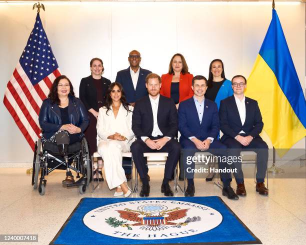 In this handout image provided by the Invictus Games Foundation, From L-R, Back Row, Rory Brosius, Presidential Delegate, Donald Remy, United States...