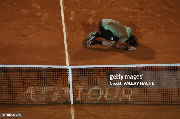 Greece's Stefanos Tsitsipas reacts after winning his quarter-final Monte-Carlo ATP Masters Series tournament tennis match against Argentina's Diego...