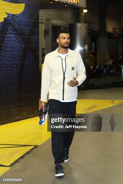 Timothe Luwawu-Cabarrot of the Atlanta Hawks arrives to the arena before the game against the Cleveland Cavaliers during the 2022 Play-In Tournament...