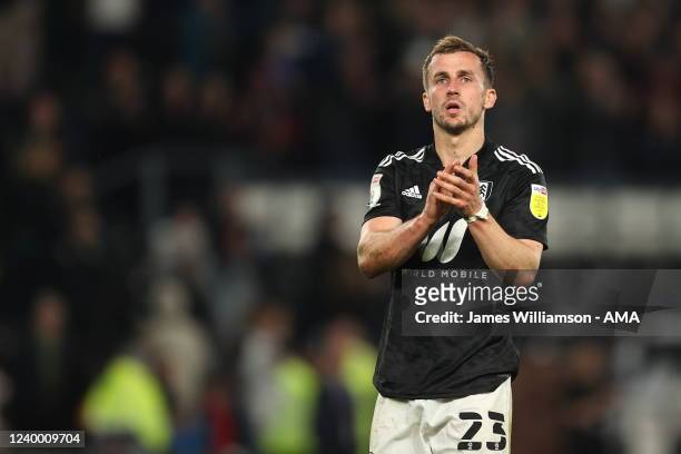 Joe Bryan of Fulham during the Sky Bet Championship match between Derby County and Fulham at Pride Park Stadium on April 15, 2022 in Derby, England.