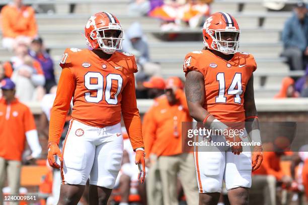 Clemson defensive line Jabriel Robinson and Clemson defensive end Kevin Swint during the annual Clemson Orange and White Spring football game on...