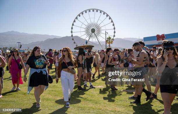 Crowds pour into the Empire Polo Grounds on the first day of the Coachella Music Festival on April 15, 2022 in Indio, California.