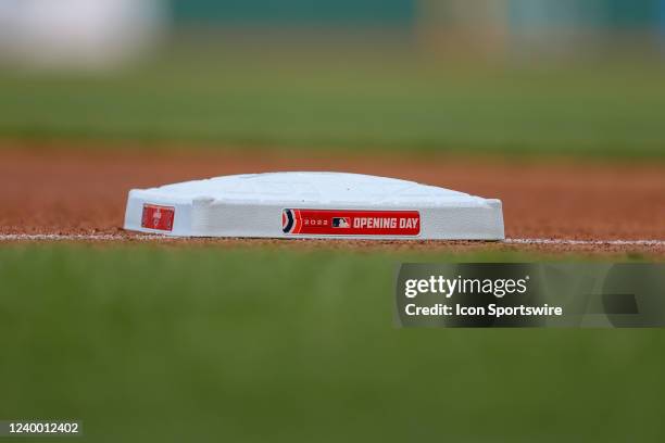 Third base on opening day during the second inning of the Major League Baseball Interleague game between the San Francisco Giants and Cleveland...