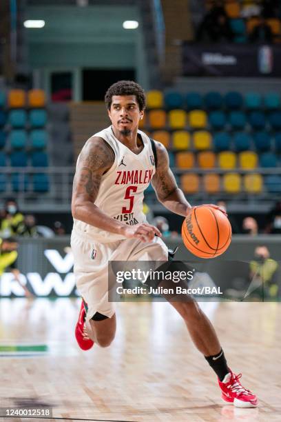 Edgar Sosa of the Zamalek dribbles the ball during the game against the Clube Atlético Petroleos de Luanda on April 15, 2022 at the Hassan Mostafa...