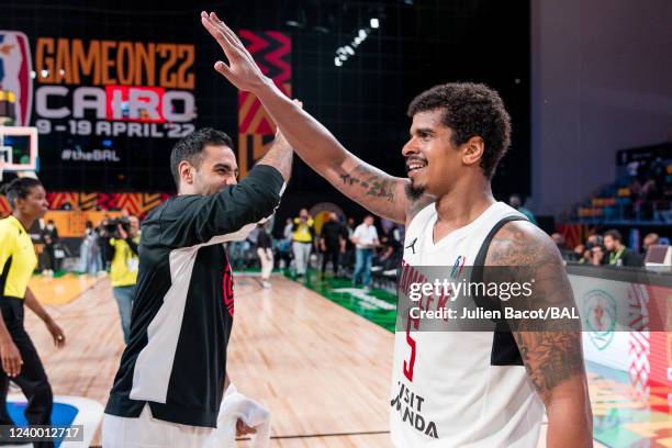 Edgar Sosa of the Zamalek celebrates after the game against the Clube Atlético Petroleos de Luanda on April 15, 2022 at the Hassan Mostafa Indoor...