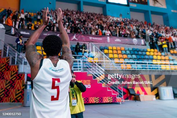 Edgar Sosa of the Zamalek celebrates during the game against the Clube Atlético Petroleos de Luanda on April 15, 2022 at the Hassan Mostafa Indoor...