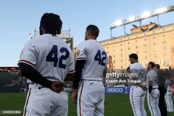 Cedric Mullins of the Baltimore Orioles stands during the national anthem prior to the game between the New York Yankees and the Baltimore Orioles at...