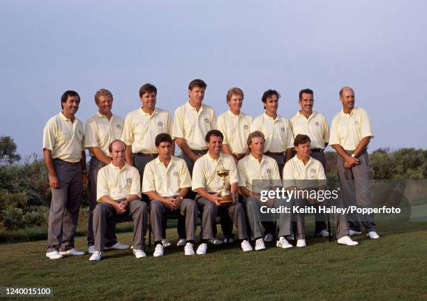 Team Europe line up for a team photograph in the build up to the Ryder Cup at Kiawah Island Golf Resort on September 26, 1991 in Kiawah Island, South...