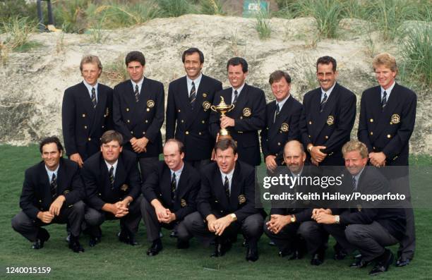 Team Europe line up for a team photograph during the opening ceremony in the build up to the Ryder Cup at Kiawah Island Golf Resort on September 26,...