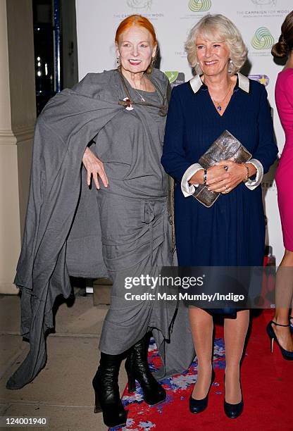 Vivienne Westwood and Camilla Duchess of Cornwall attend the opening of the Wool Modern exhibition to mark Wool Week 2011 at La Galleria on September...