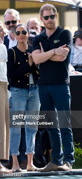 Prince Harry, Duke of Sussex and Meghan, Duchess of Sussex at The Land Rover Driving Challenge during the Invictus Games at Zuiderpark on April 16,...