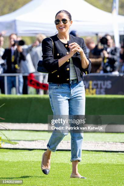 Meghan, Duchess of Sussex at the Land Rover Driving Challenge during the Invictus Games at Zuiderpark on April 16, 2022 in The Hague, Netherlands.