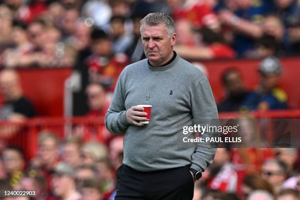 Norwich City's English head coach Dean Smith looks on during the English Premier League football match between Manchester United and Norwich City at...