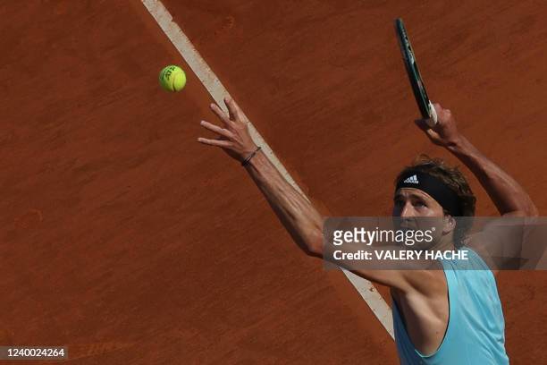 Germany's Alexander Zverev serves during his semi-final Monte-Carlo ATP Masters Series tournament tennis match against Greece's Stefanos Tsitsipas in...