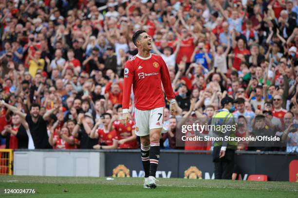 Cristiano Ronaldo of Manchester United celebrates after scoring their 3rd goal during the Premier League match between Manchester United and Norwich...