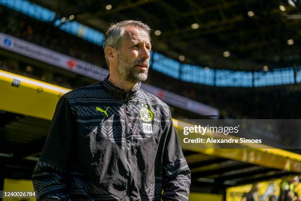 Trainer Marco Rose of Borussia Dortmund during the Bundesliga match between Borussia Dortmund and VfL Wolfsburg at Signal Iduna Park on April 16,...