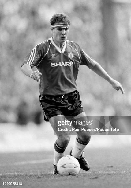 Brian McClair of Manchester United in action during the Barclays League Division One match between Manchester City and Manchester United at Maine...