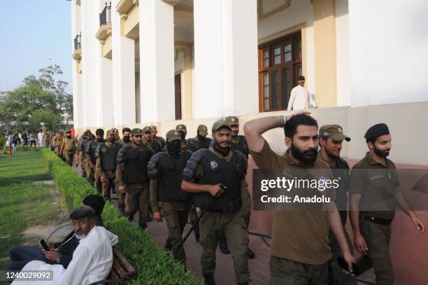 Pakistani forces arrive in the Punjab Provincial Assembly regarding the chief minister election in Lahore, Pakistan on April 16, 2022. On Saturday,...