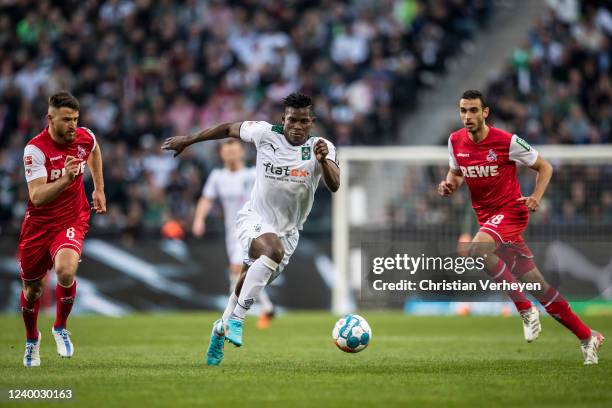 Breel Embolo of Borussia Moenchengladbach in action during the Bundesliga match between Borussia Moenchengladbach and 1. FC Koeln at Borussia-Park on...