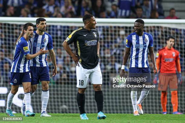 Mehdi Taremi and Fabio Vieira of FC Porto celebrates after scores his sides first goal during the Liga Portugal Bwin match between FC Porto and...