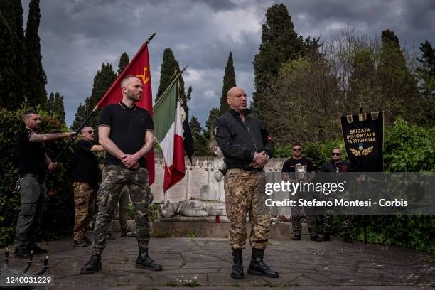 Anti-Fascists of Socialist Homeland in the monument to the partisans in the Verano cemetery during a parade dedicated to the anti-fascists who fought...