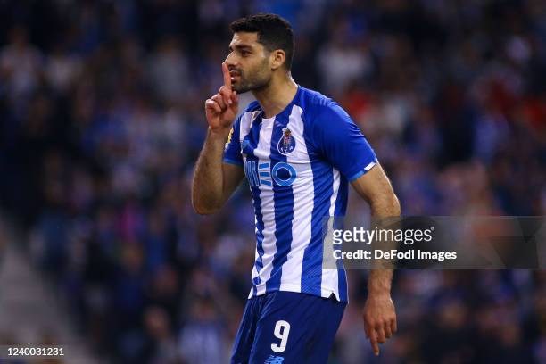 Mehdi Taremi of FC Porto celebrates after scoring his team's first goal during the Liga Portugal Bwin match between FC Porto and Portimonense SC at...
