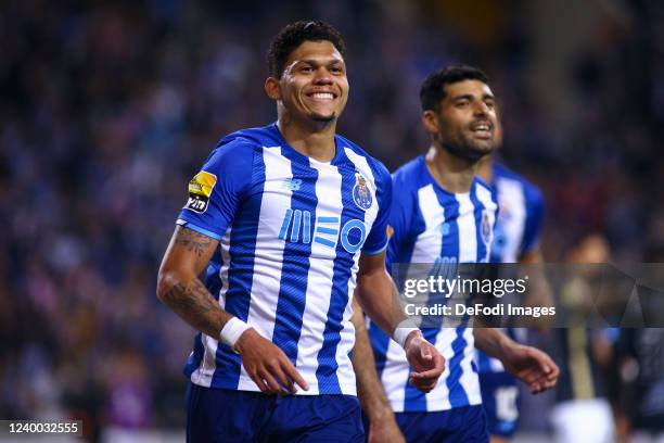 Evanilson of FC Porto celebrates after scoring his team's seventh goal during the Liga Portugal Bwin match between FC Porto and Portimonense SC at...