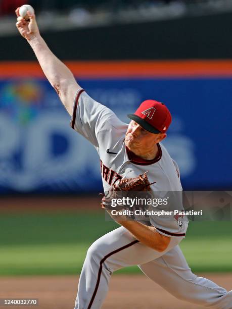Mark Melancon of the Arizona Diamondbacks throws a pitch in the bottom of the ninth inning against the New York Mets at Citi Field on April 16, 2022...