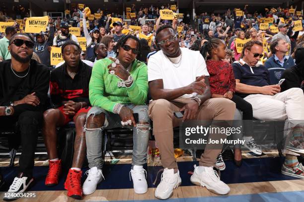 Rapper, Moneybagg Yo and former NBA player, Zach Randolph pose for a photo at the game between the Minnesota Timberwolves and the Memphis Grizzlies...