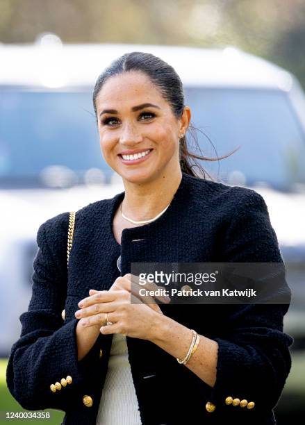 Meghan Duchess of Sussex at the Land Rover Driving Challenge during the Invictus Games at Zuiderpark on April 16, 2022 in The Hague, Netherlands.