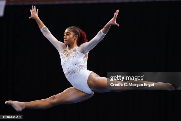 Nya Reed of the Florida Gators competes in the floor exercise during the Division I Womens Gymnastics Championship held at Dickies Arena on April 16,...