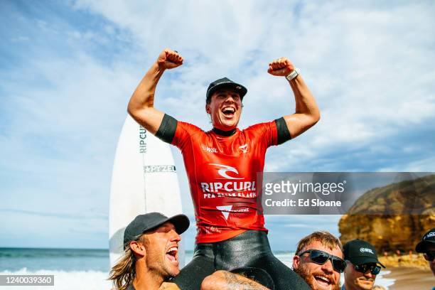 Two-time WSL Champion Tyler Wright of Australia after winning the Final at the Rip Curl Pro Bells Beach on April 17, 2022 at Bells Beach, Victoria,...