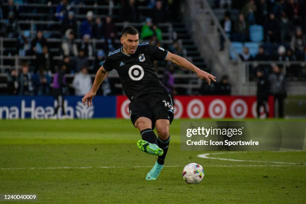 Minnesota United Defender Michael Boxall passes the ball during the MLS game between the Colorado Rapids and the Minnesota United on April 16th at...