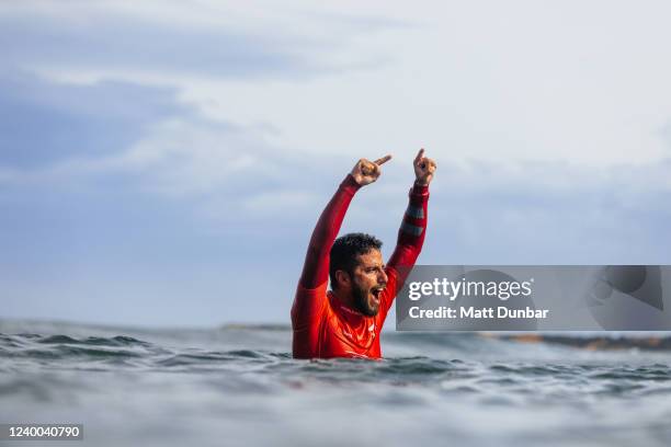 Filipe Toledo of Brazil after winning the Final at the Rip Curl Pro Bells Beach on April 17, 2022 at Bells Beach, Victoria, Australia.