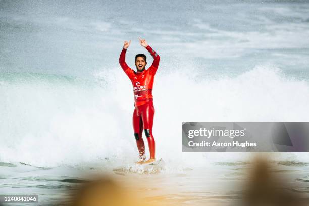 Filipe Toledo of Brazil after winning the Final at the Rip Curl Pro Bells Beach on April 17, 2022 at Bells Beach, Victoria, Australia.