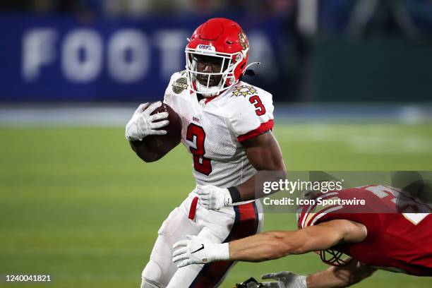 New Jersey Generals running back Trey Williams during the inaugural USFL game between the New Jersey Generals and Birmingham Stallions on April 16 at...