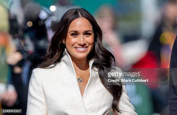 Meghan, Duchess of Sussex at the athletics competition during the Invictus Games at Zuiderpark on April 17, 2022 in The Hague, Netherlands.