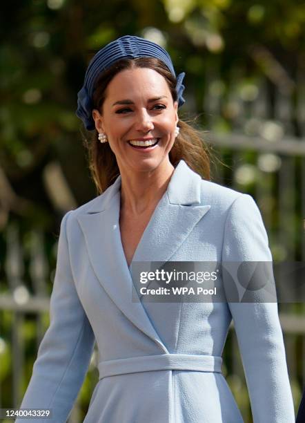 Catherine, Duchess of Cambridge attends the Easter Matins Service at St George's Chapel at Windsor Castle on April 17, 2022 in Windsor, England.