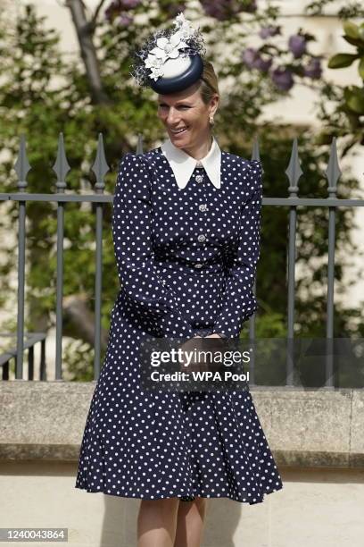 Zara Tindall attends the Easter Matins Service at St George's Chapel at Windsor Castle on April 17, 2022 in Windsor, England.