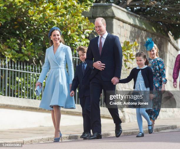 Prince William, Duke of Cambridge, Catherine, Duchess of Cambridge, Prince George and Princess Charlotte attend the traditional Easter Sunday Church...