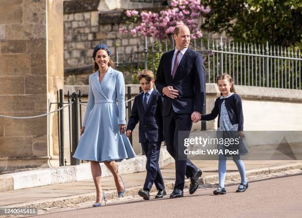 Prince William, Duke of Cambridge, Catherine, Duchess of Cambridge attend the Easter Matins Service at St George's Chapel at Windsor Castle on April...