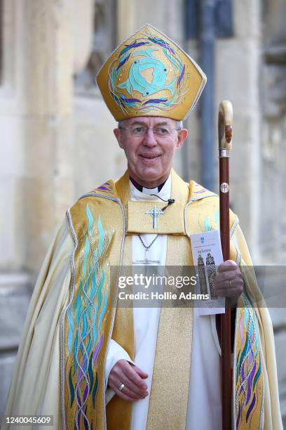 Justin Welby, the Archbishop of Canterbury after delivering his Easter Sermon at Canterbury Cathedral on April 17, 2022 in Canterbury, England. A...