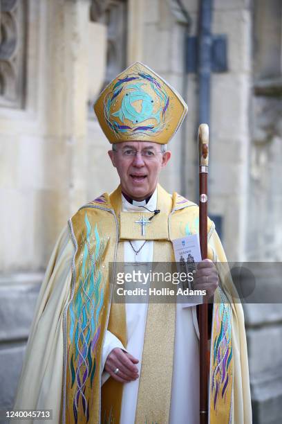 Justin Welby, the Archbishop of Canterbury after delivering his Easter Sermon at Canterbury Cathedral on April 17, 2022 in Canterbury, England. A...
