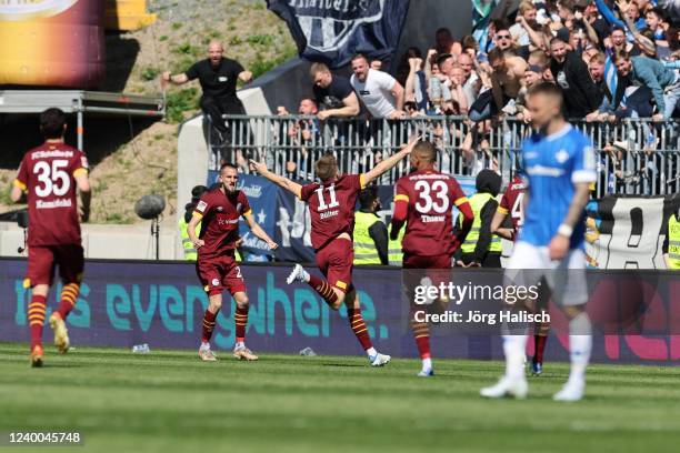 Marius Bülter of FC Schalke 04 celebrates with teammate during the Second Bundesliga match between SV Darmstadt 98 and FC Schalke 04 at Merck-Stadion...