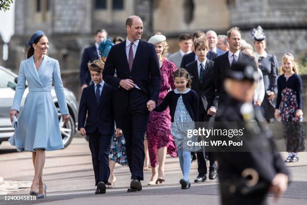 Prince William, Duke of Cambridge, Catherine, Duchess of Cambridge attend the Easter Matins Service at St George's Chapel at Windsor Castle on April...