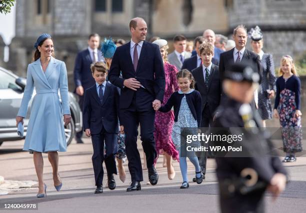 Prince William, Duke of Cambridge, Catherine, Duchess of Cambridge attend the Easter Matins Service at St George's Chapel at Windsor Castle on April...